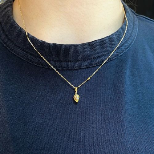 PETITE PAVE SKULL NECKLACE 18k Yellow Gold Necklace（ネックレス ...