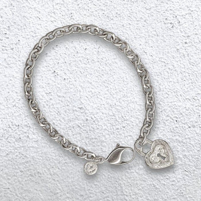 SMALL HEART LOCK CHARMED BRACELET Silver / Zirconia BRACELET