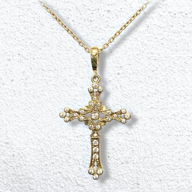 Shangri-La TINY CROSS NECKLACE 18k Yellow Gold / DIAMONDS Necklace 