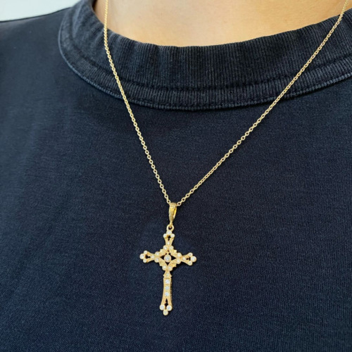 Shangri-La TINY CROSS NECKLACE 18k Yellow Gold / DIAMONDS Necklace 