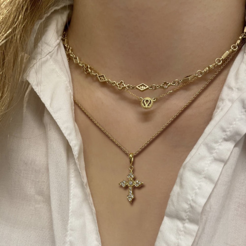 MINI GOTHIC CROSS NECKLACE 18k Yellow Gold / DIAMONDS Necklace 