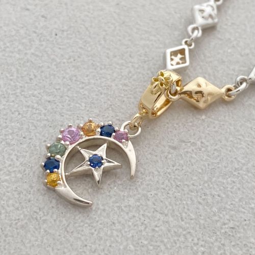 CRESCENT MOON / STAR PENDANT Silver AND 18k Yellow Gold / Multi ...