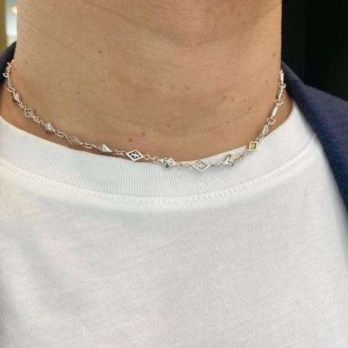 MIX DIAMOND SHAPED / CROSS OPEN / SOLID LINK CHAIN / Silver