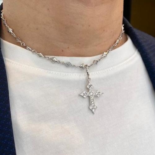MIX DIAMOND SHAPED / CROSS OPEN / SOLID LINK CHAIN / Silver