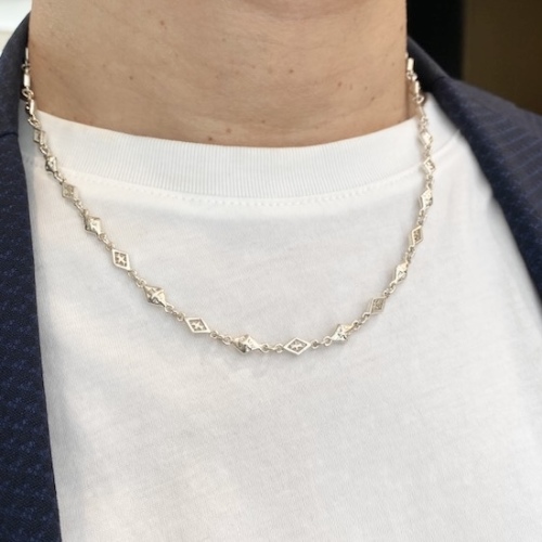 ローリーロドキン　ミックスダイヤモンドシェイプド　SV／18K　約41cm MIX DIAMOND SHAPED / CROSS OPEN / SOLID LINK CHAIN / Silver