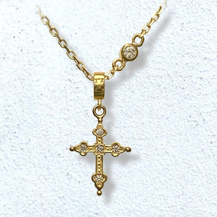 PETITE GOTHIC CROSS NECKLACE 18k Yellow Gold / DIAMONDS Necklace 