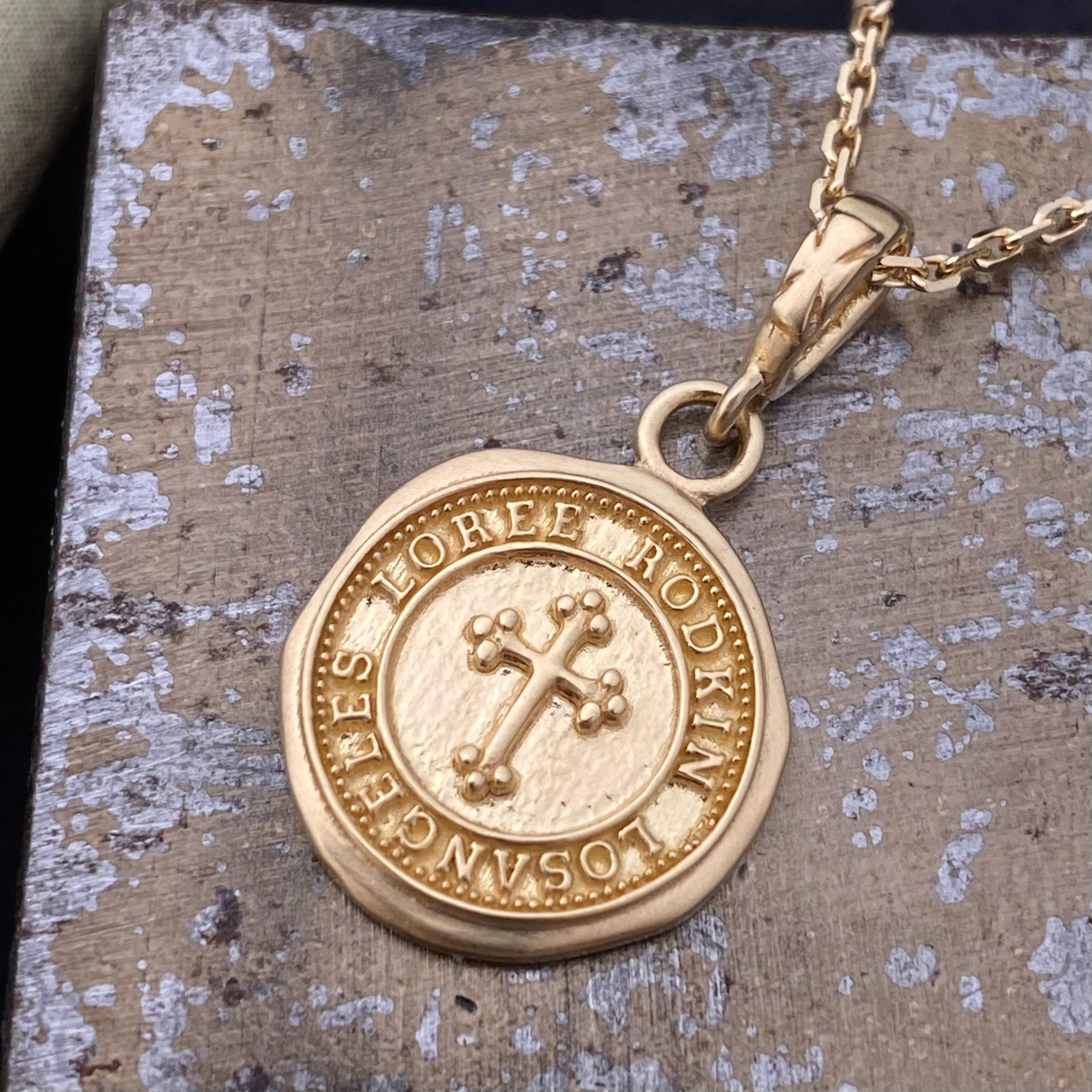 TINY GOTHIC CROSS ON COIN NECKLACE / 18k Yellow Gold NECKLACE