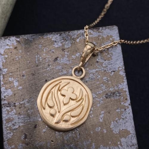 TINY GOTHIC CROSS ON COIN NECKLACE / 18k Yellow Gold NECKLACE