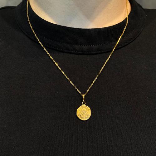 TINY GOTHIC CROSS ON COIN NECKLACE / 18k Yellow Gold NECKLACE