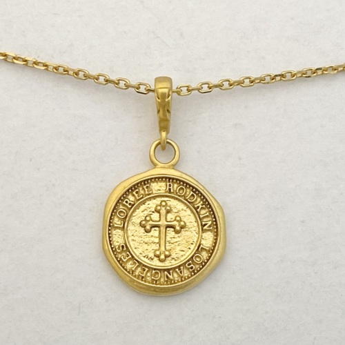 TINY GOTHIC CROSS ON COIN NECKLACE / 18k Yellow Gold NECKLACE