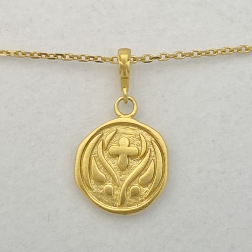 TINY GOTHIC CROSS ON COIN NECKLACE / 18k Yellow Gold NECKLACE