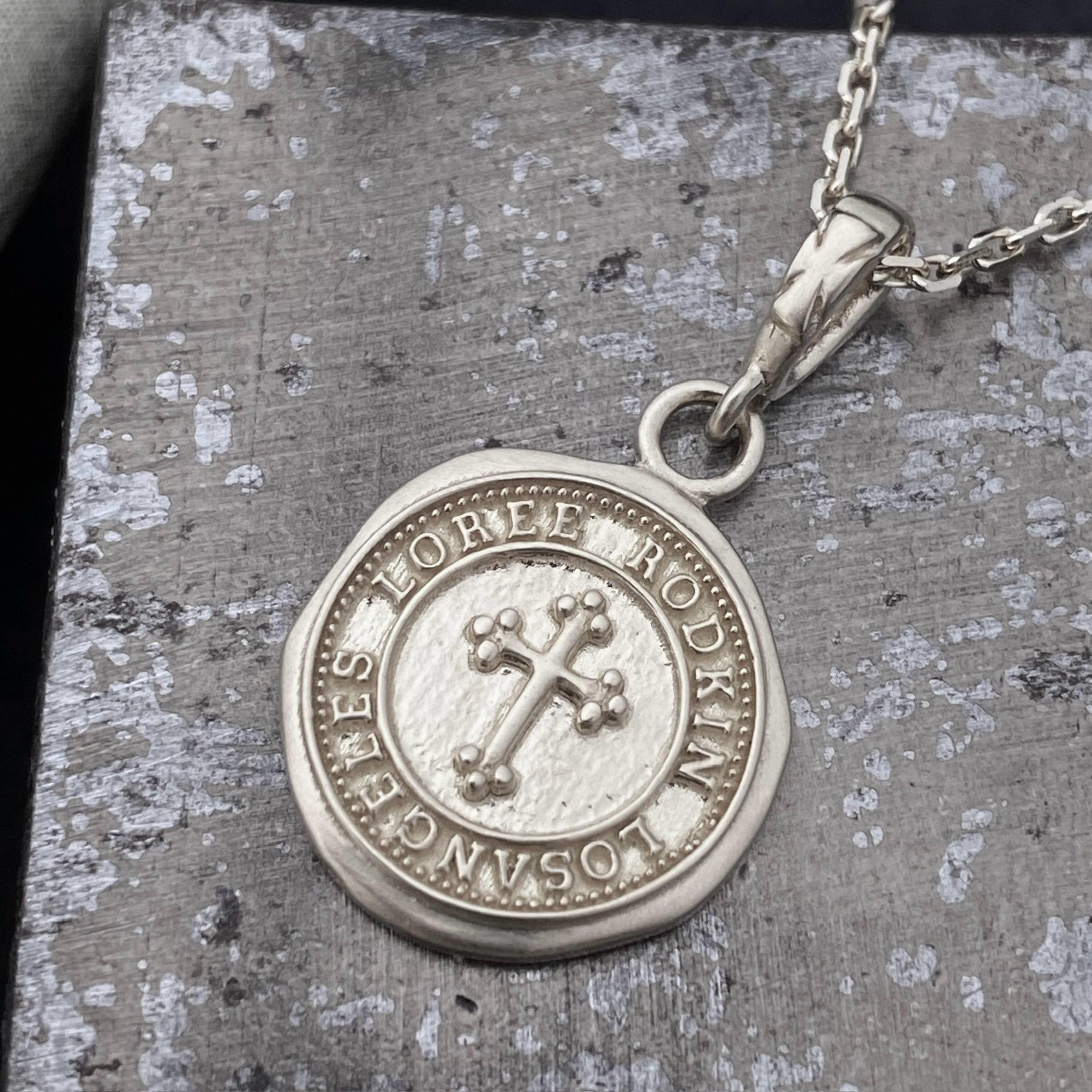 TINY GOTHIC CROSS ON COIN NECKLACE / 18k White Gold NEW ITEM Loree