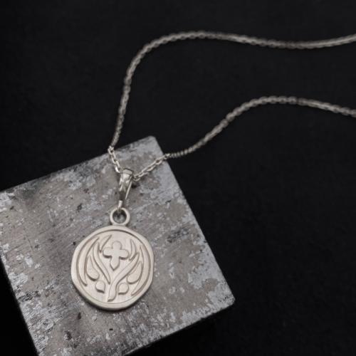 TINY GOTHIC CROSS ON COIN NECKLACE / 18k White Gold NEW ITEM Loree