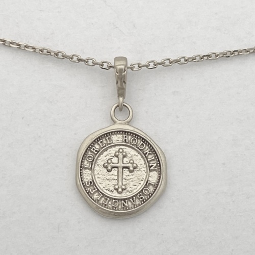 TINY GOTHIC CROSS ON COIN NECKLACE / 18k White Gold NEW ITEM Loree