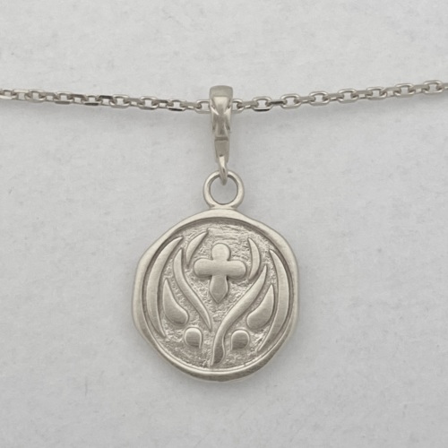 TINY GOTHIC CROSS ON COIN NECKLACE / 18k White Gold NEW ITEM Loree