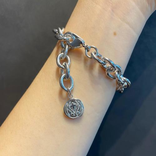 EXTRA LARGE FLINTSTONE LINK CHAIN BRACELET/LOBSTER CLASP/ SILVER