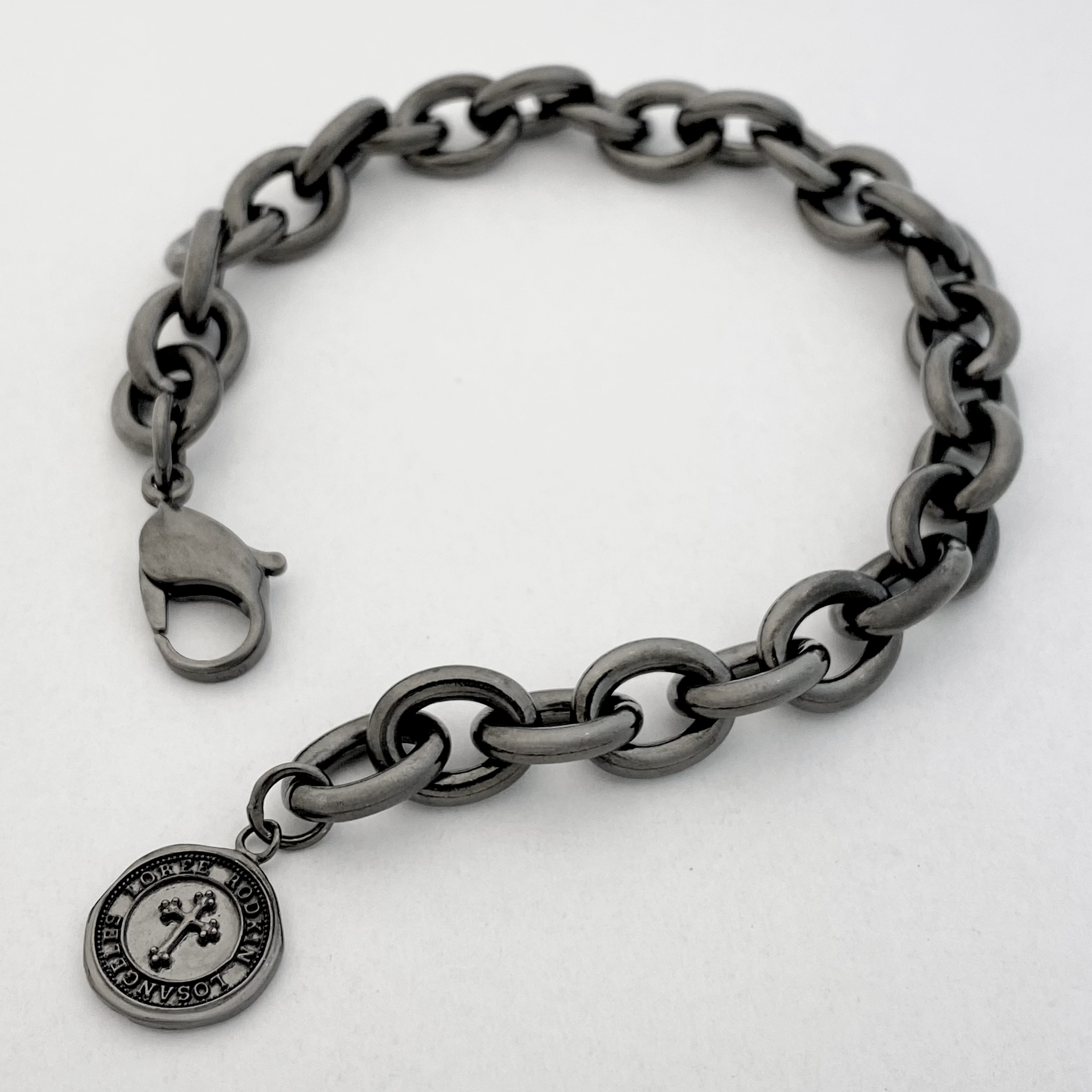 EXTRA LARGE FLINTSTONE LINK CHAIN BRACELET/LOBSTER CLASP / SILVER