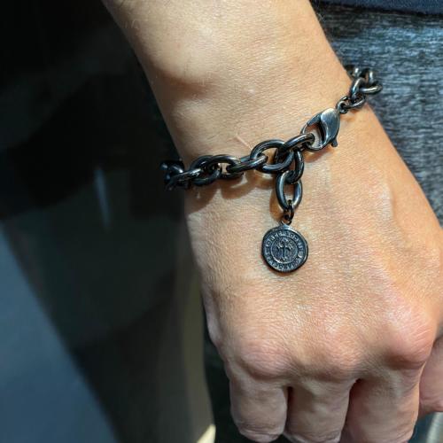 EXTRA LARGE FLINTSTONE LINK CHAIN BRACELET/LOBSTER CLASP / SILVER