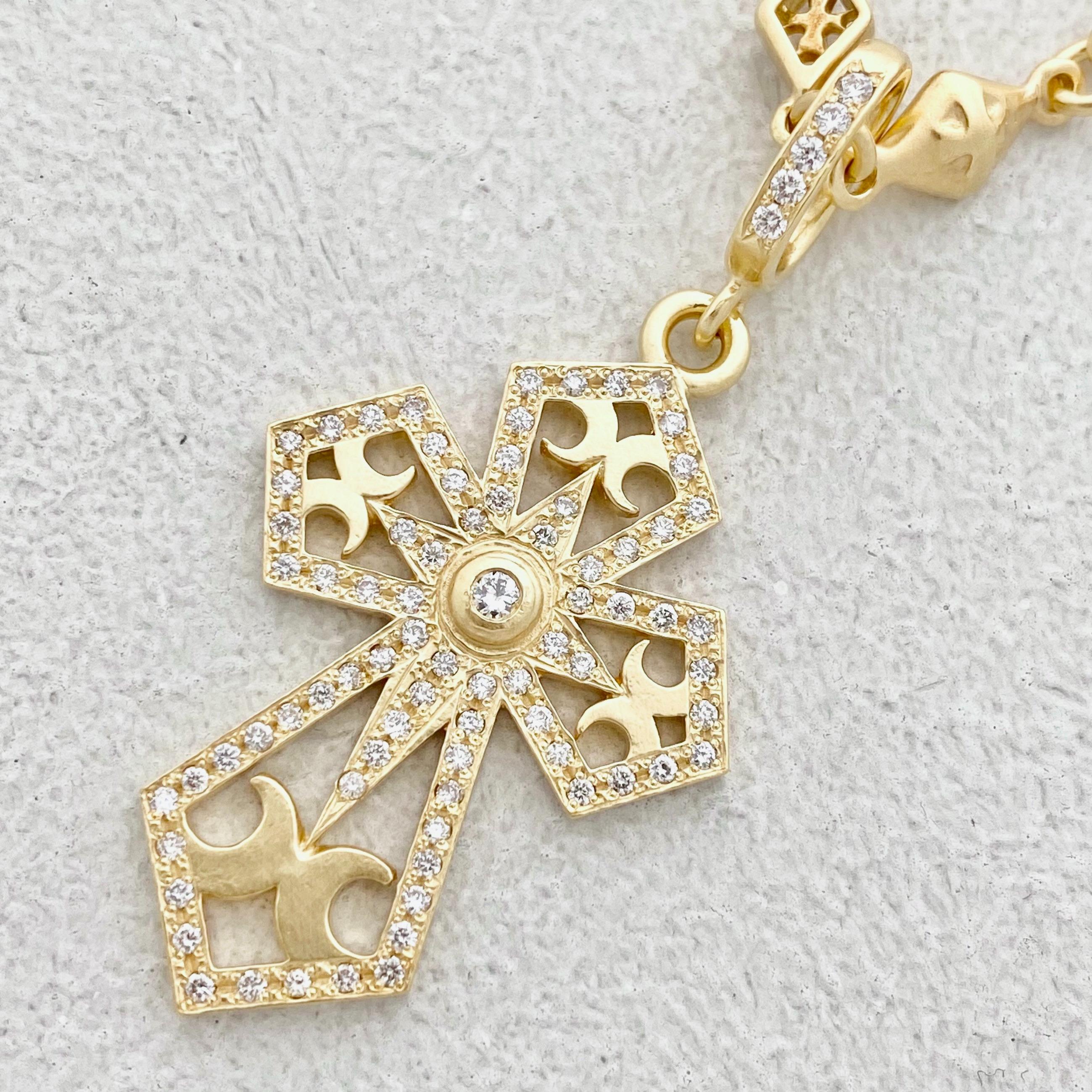 SMALL CATHEDRAL CROSS PENDANT 18k Yellow Gold / DIAMONDS Pendant