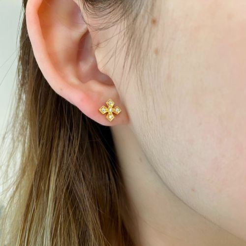 ローリーロドキン タイニークロス フープ両耳ピアス TINY CROSS / CITRINE HINGED HOOPS 18k Yellow gold PIERCED