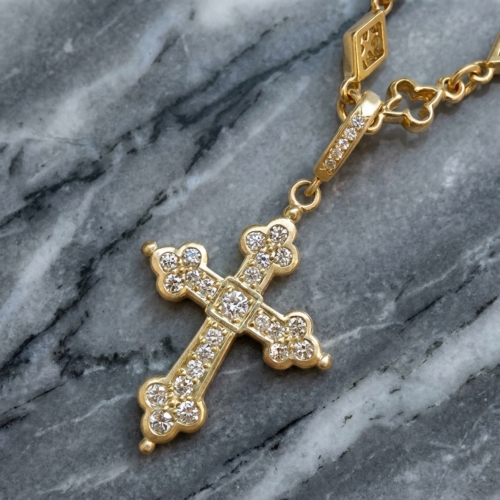 MEDIUM GOTHIC CROSS PENDANT 18k Yellow Gold / DIAMONDS PENDANT