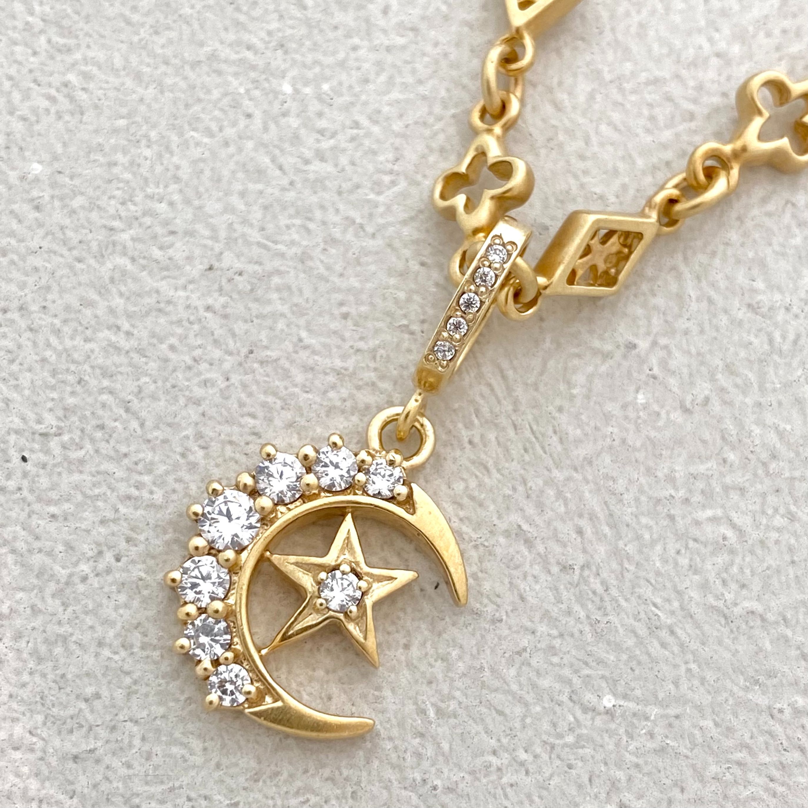 CRESCENT MOON / STAR PENDANT 18k Yellow Gold / DIAMONDS Pendant