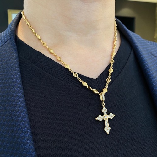 MIX DIAMOND SHAPED / CROSS OPEN / SOLID LINK CHAIN / 18k Yellow