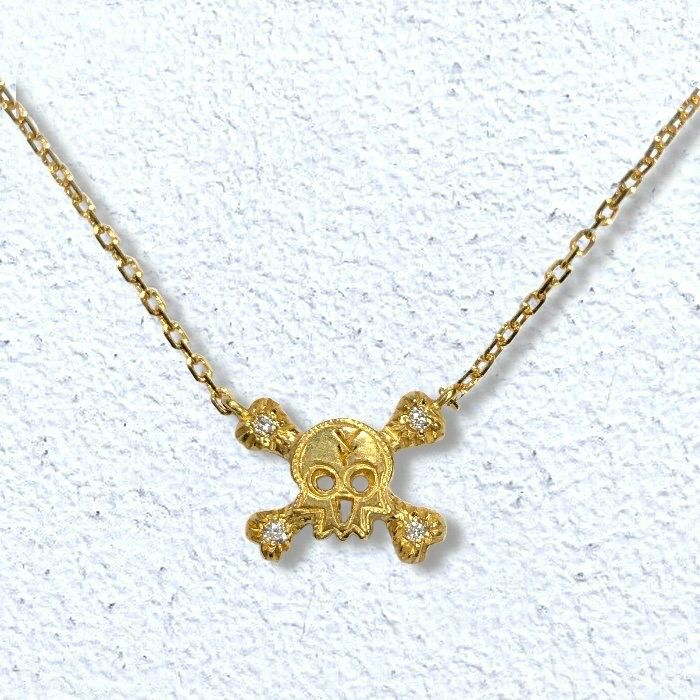 TINY BONE SKULL NECKLACE 18k Yellow Gold / DIAMONDS NECKLACE