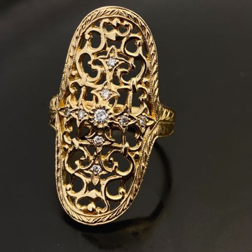 LACY”CIGAR”ETCHED BAND / 18k Yellow Gold / DIAMONDS RING（リング