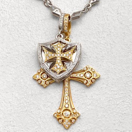 SMALL CROSS SHIELD PENDANT 18k White Gold / 18k Yellow Gold