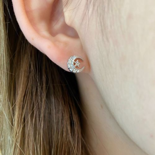 CRESCENT MOON PIERCE Silver / Zirconia pierced earrings（ピアス