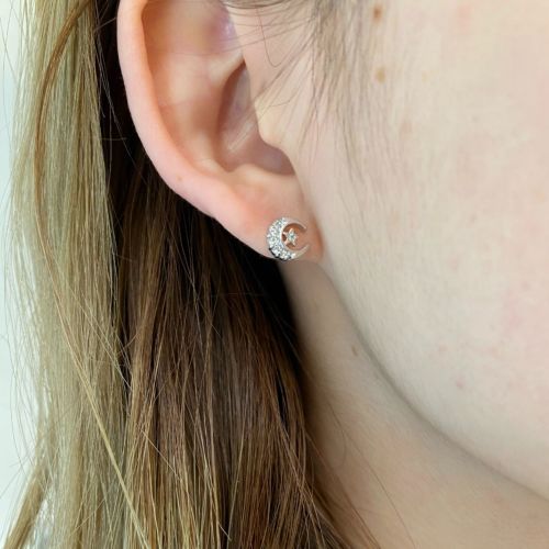 CRESCENT MOON PIERCE Silver / Zirconia pierced earrings（ピアス） Loree Rodkin  Official Shop