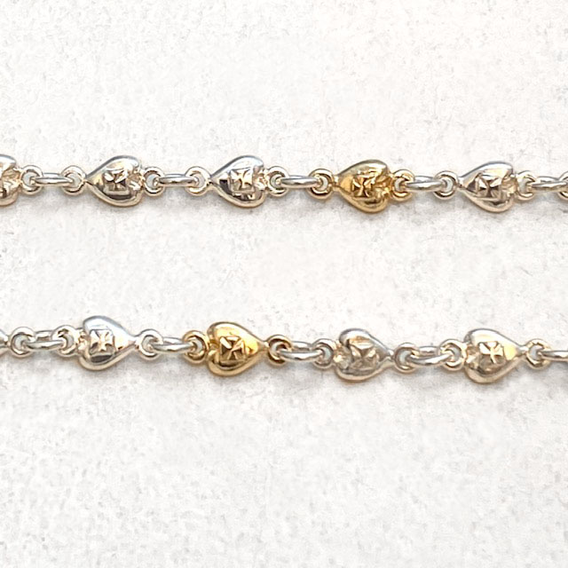 TINY HEART CROSS LINK CHAIN / 18k Yellow Gold and Silver / 16inch 
