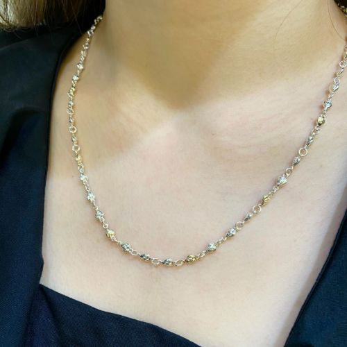 TINY HEART CROSS LINK CHAIN / 18k Yellow Gold and Silver / 16inch 