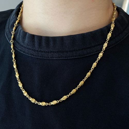 DOUBLE SIDED TINY SKULL LINK CHAIN / 18k Yellow Gold / 19inch(47cm 