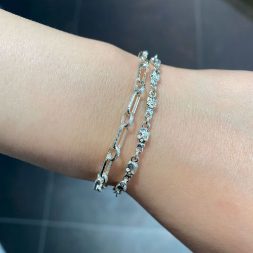 DOUBLE SIDED TINY SKULL LINK CHAIN / Silver / 7inch(18cm) BRACELET