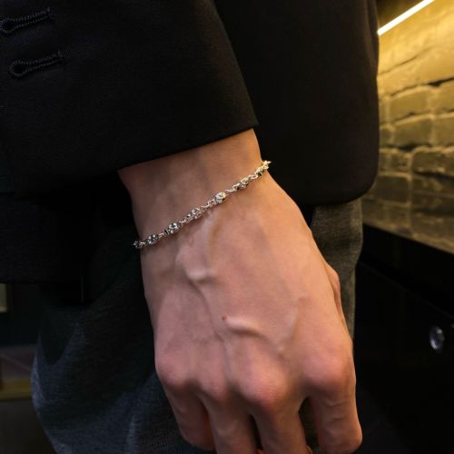 DOUBLE SIDED TINY SKULL LINK CHAIN / Silver / 7inch(18cm) BRACELET