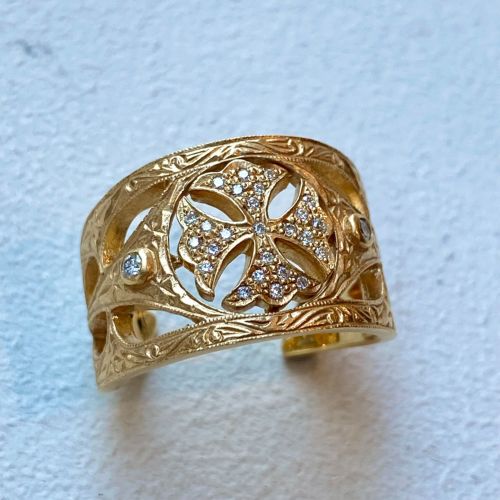SMALL FANCY CROSS WRAP COLLECTION 18k YELLOW GOLD RING/DIAMONDS