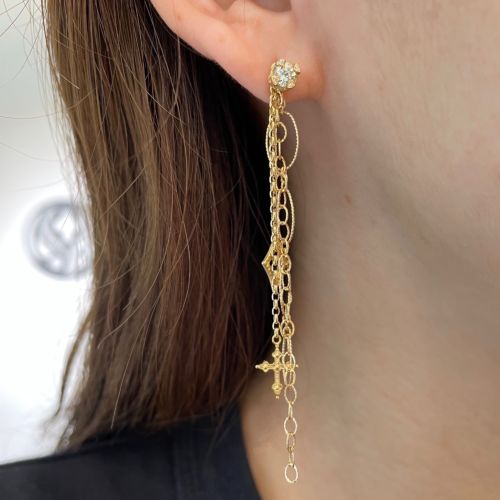 PETITE CROSS CHANDELIER CHARM 18k Yellow Gold PIERCED