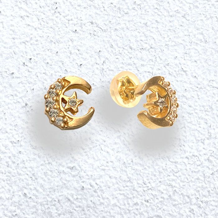 CRESCENT MOON PIERCE 18k Yellow Gold / DIAMONDS pierced earrings