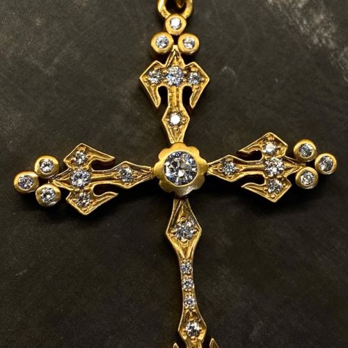 SMALL ANGEL CROSS PENDANT 18k Yellow Gold / DIAMONDS Pendant 