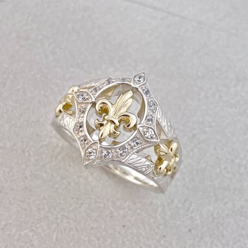 GRAND ROCK 18k Yellow Gold FDL and Silver RING / Zirconia Ring 