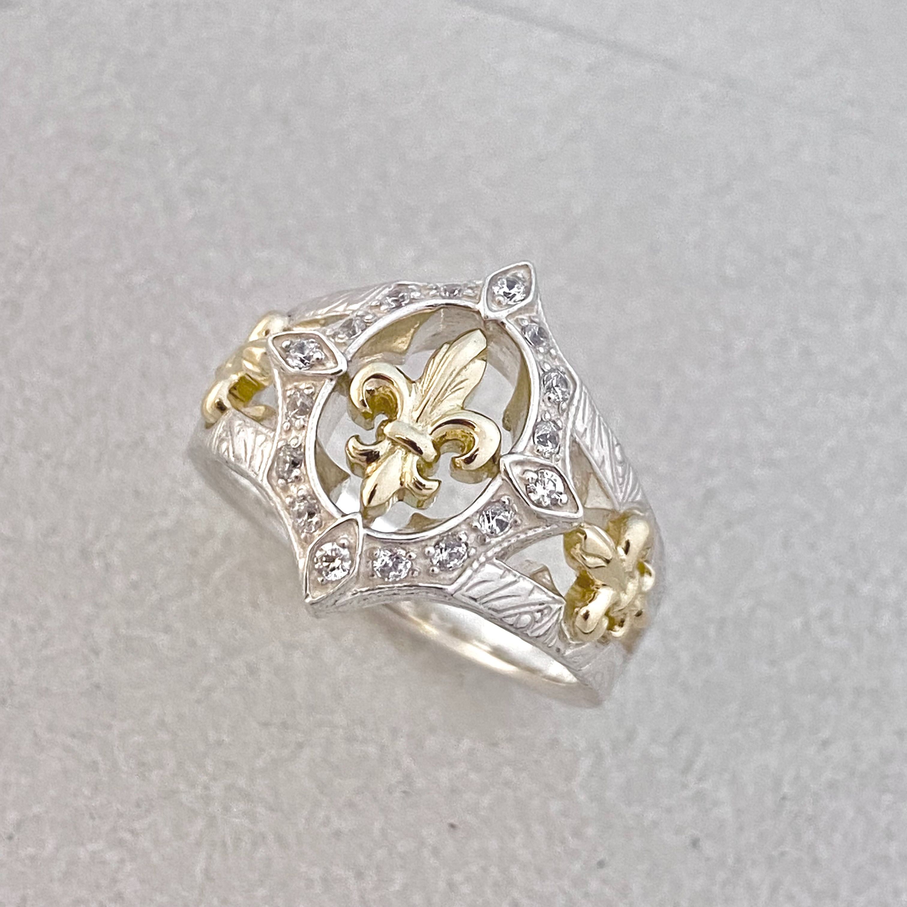 GRAND ROCK YELLOW GOLD FDL and SILVER RING/Zirconia Ring（指輪 