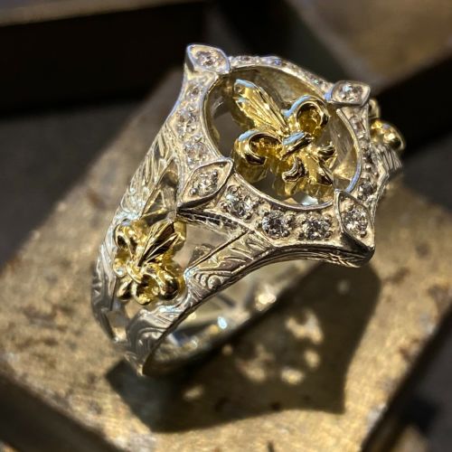 GRAND ROCK YELLOW GOLD FDL and SILVER RING/Zirconia Ring（指輪
