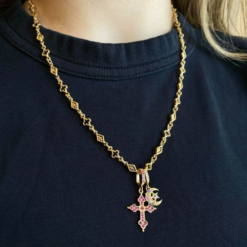 EXTRA SMALL CRESCENT MOON / STAR PENDANT 18k Yellow Gold / Multi Color  Sapphire Pendant（ペンダント） Loree Rodkin Official Shop