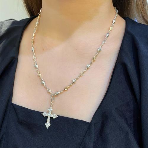 MIX DIAMOND SHAPED / CROSS OPEN / SOLID LINK CHAIN / 18k Yellow