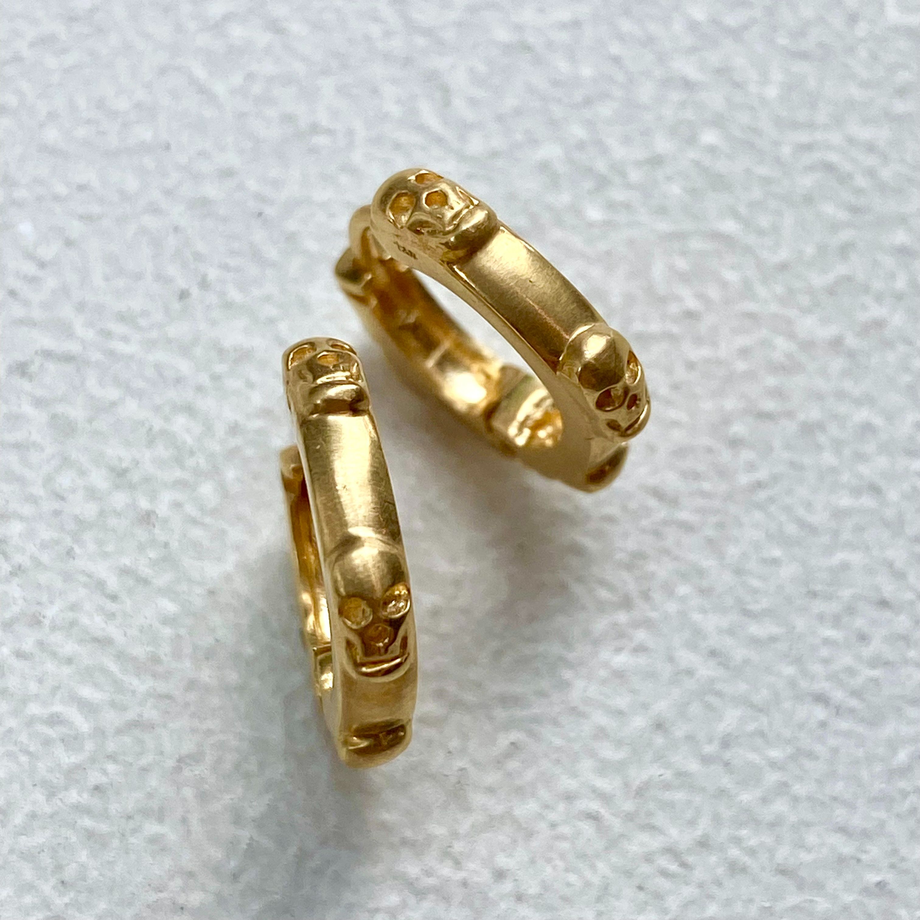 TINY SKULL HINGED HOOPS 18k Yellow Gold PIERCED EARRINGS