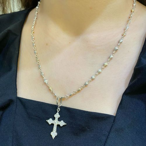 TINY HEART CROSS LINK CHAIN / 18k Yellow Gold and Silver / 19inch 