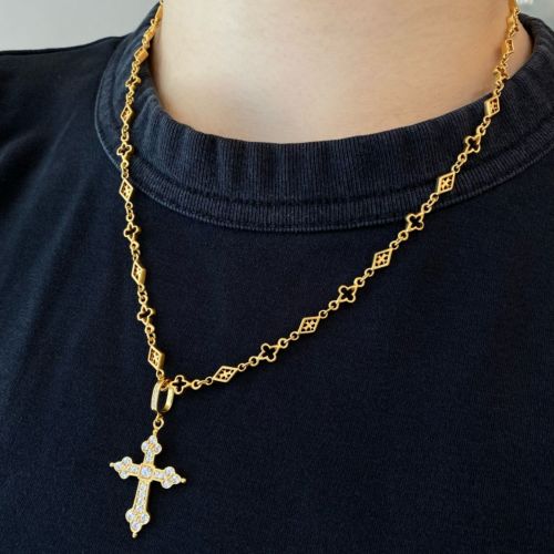 MIX DIAMOND SHAPED / CROSS OPEN / SOLID LINK CHAIN / Silver