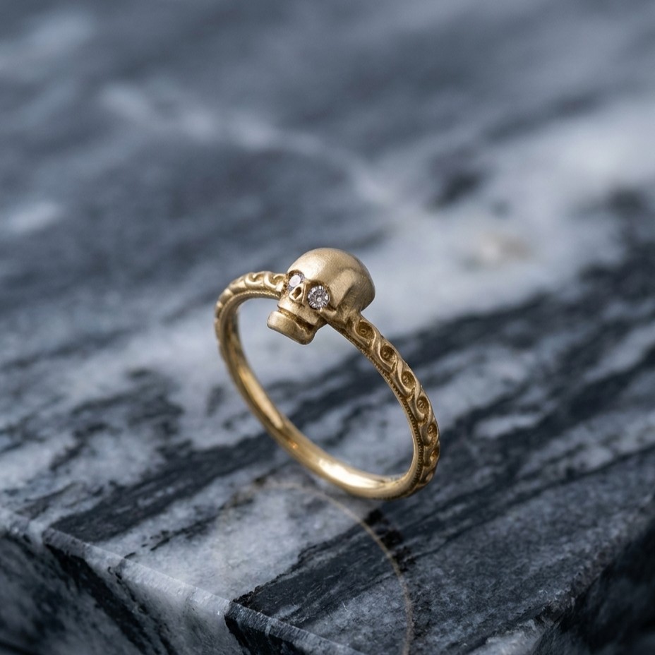 Loree Rodkinシルバー×ゴールド 成功に導く指輪 SKULL RING / 18k Yellow Gold / DIAMONDS ON EYES RING（リング